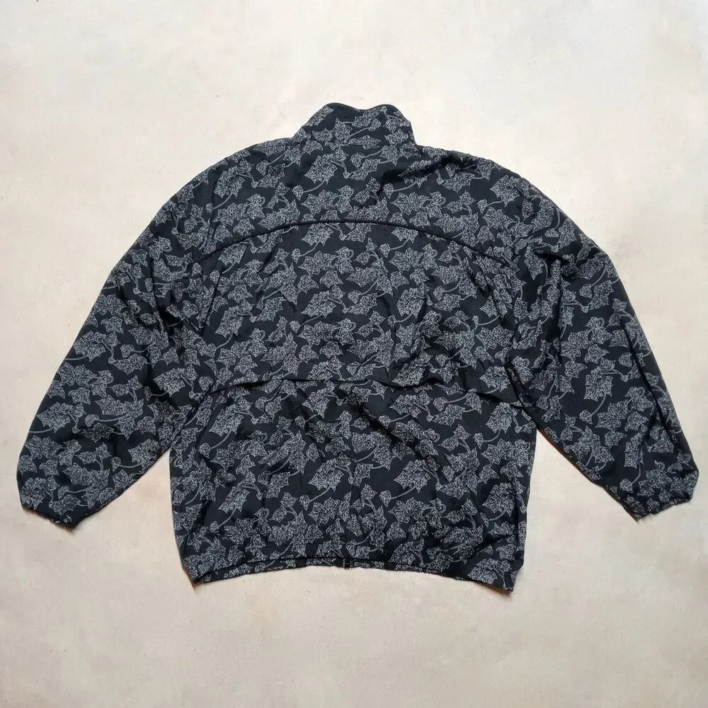Vintage Reebok Windbreak Jacket Mens LARGE Black Leaf Leaves All Over Print - Picture 4 of 8